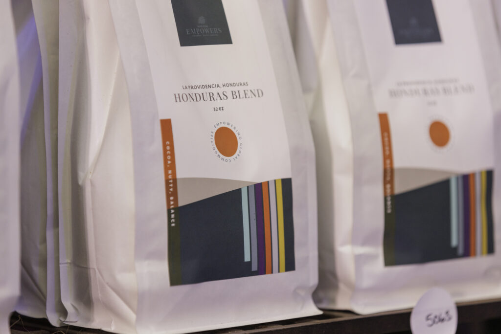 two bags of Horizon coffee grounds with a colorful label